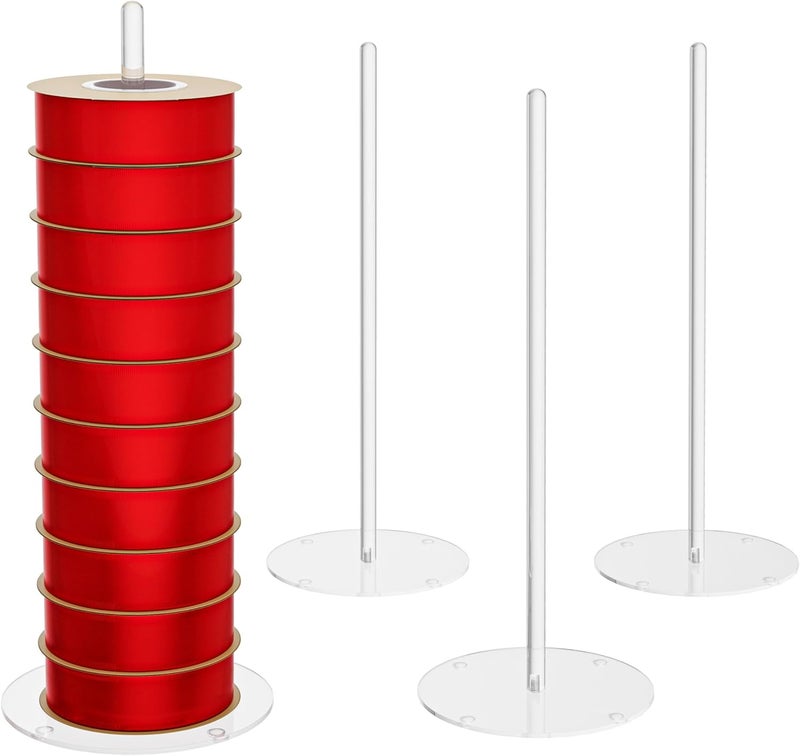 YFEEN Ribbon Storage Rack Holder,4 Clear Acrylic Pack RibbonTape for Sewing Craft Mesh Thread Tape Wreath Crochet Roll for Big Roll Ribbon(to 100yard) Florist Arts Wrapping Gift (4P-Round-15inch) - Image 1